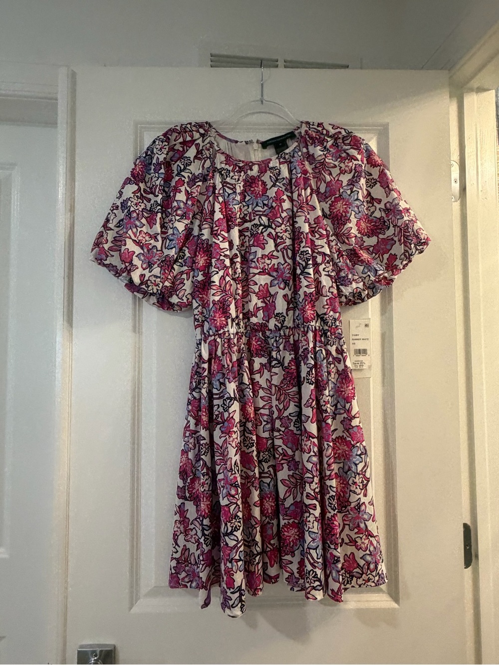 NWT French Connection White Floral Mini Dress with Pink and Purple Print